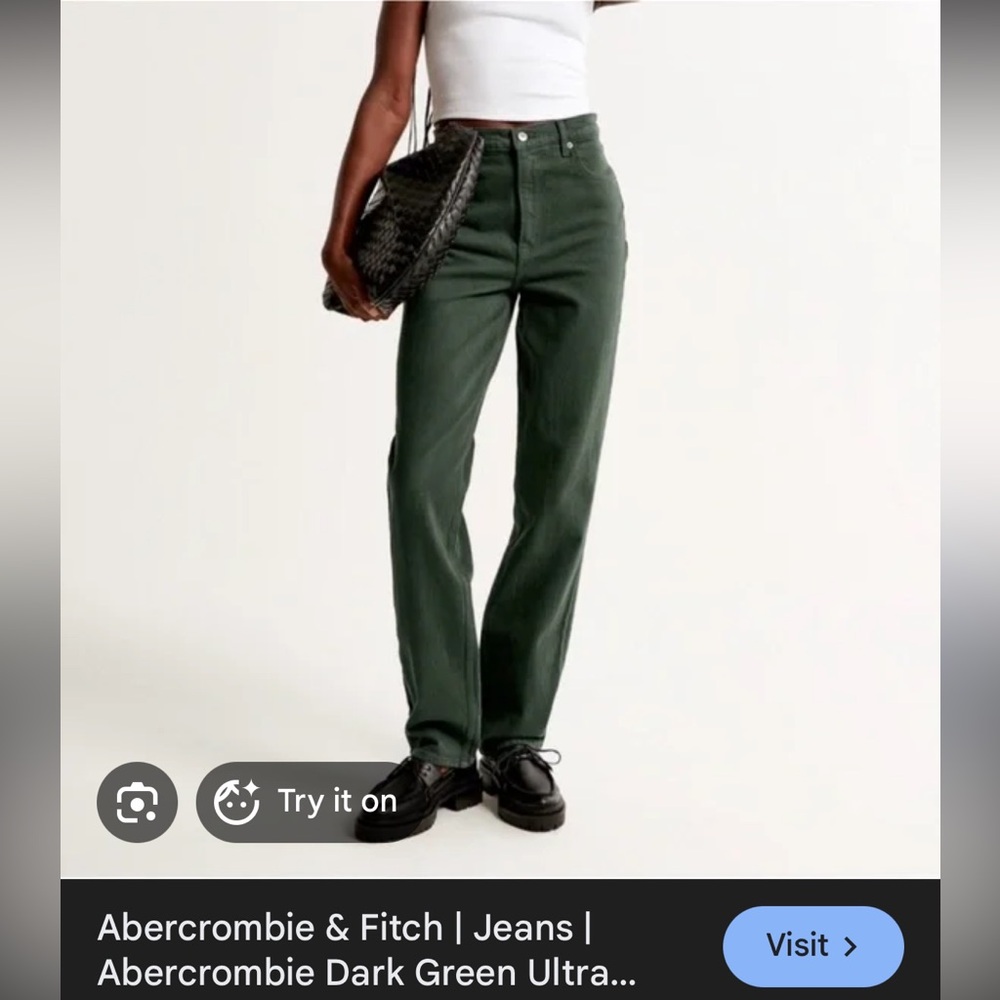 Abercrombie & Fitch Women's Straight Leg Curve Love Jeans - Dark Green